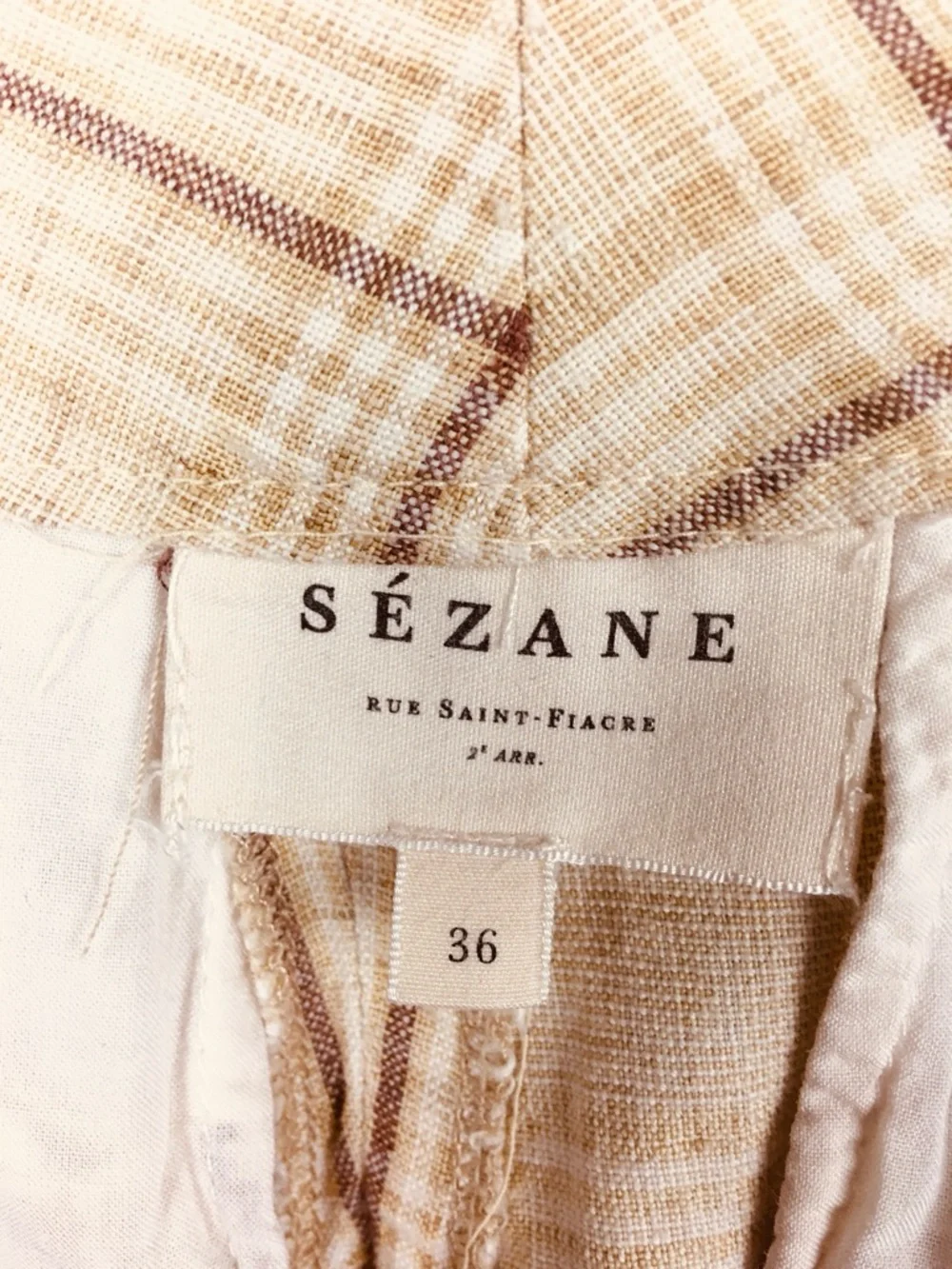 SÉZANE Tan Plaid Linen Blend Pleated Trousers , Size 36 (US 4)